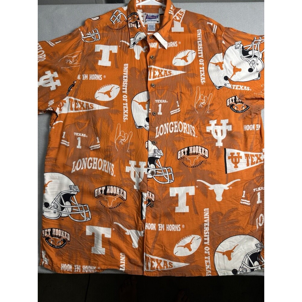Reyn Spooner Texas Longhorns Shirt Mens 2XL Orange NCAA Football Hawaiian Aloha